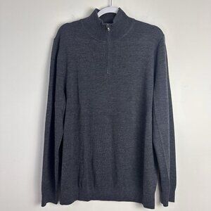 John Lewis Mens Merino Wool Crewneck Pullover 1/4 Zip Sweater Gray Large Golf